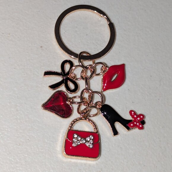 Madison Thomas Other - Key chain with shoe, heart, purse, lips. Red, black, gold. NWT